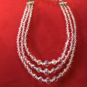 Vintage Lucite Bead Tri-Strand Necklace